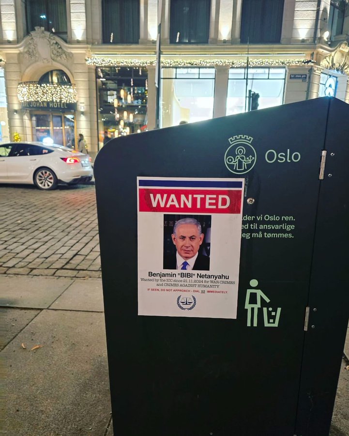 ‘Wanted’ Netanyahu Stickers in Oslo